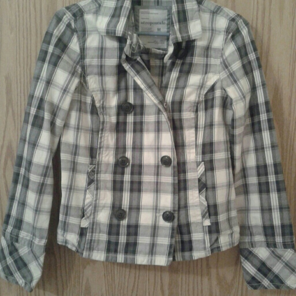 Aeropostale Plaid Button Up Pea Coat